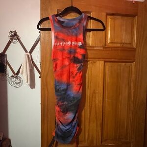 Red and Blue Tie-Dye Bodycon Dress
